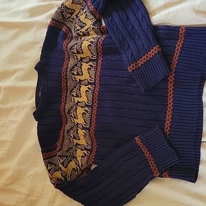 Vintage Winter Sweater, Navy Blue, Reindeer design